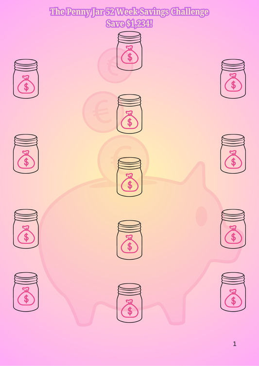 52-Week Savings Challenge - Save $1,234, Interactive Digital PDF